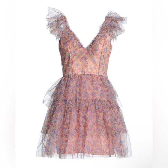 Dixie DX Collection Pink Floral Tiered Tulle Dress Size S Made In Italy NWT - Picture 3 of 12